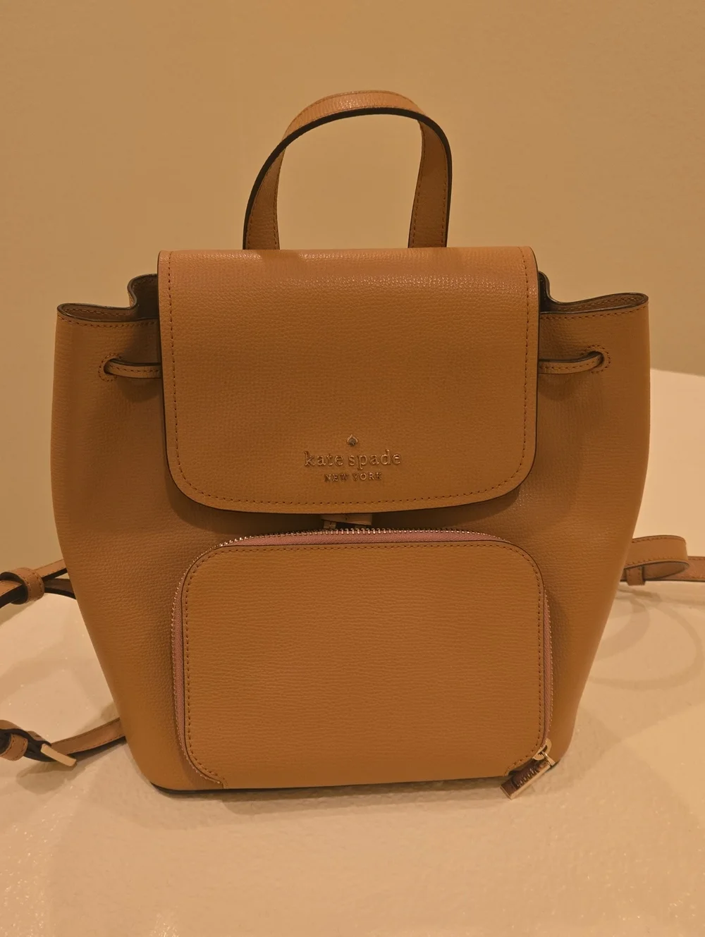 kate spade Tan Leather Small Backpack with Front Zip Pocket